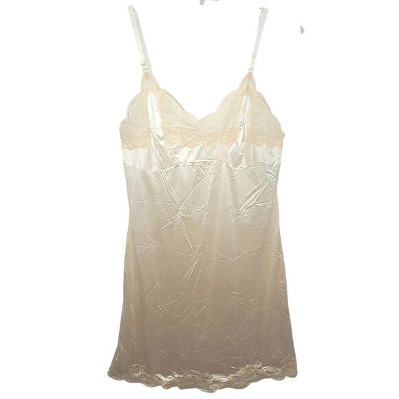 I. Magnin Vintage Union Made Off White Lace Trim Spaghetti Strap Full Slip Dress - Picture 1 of 15